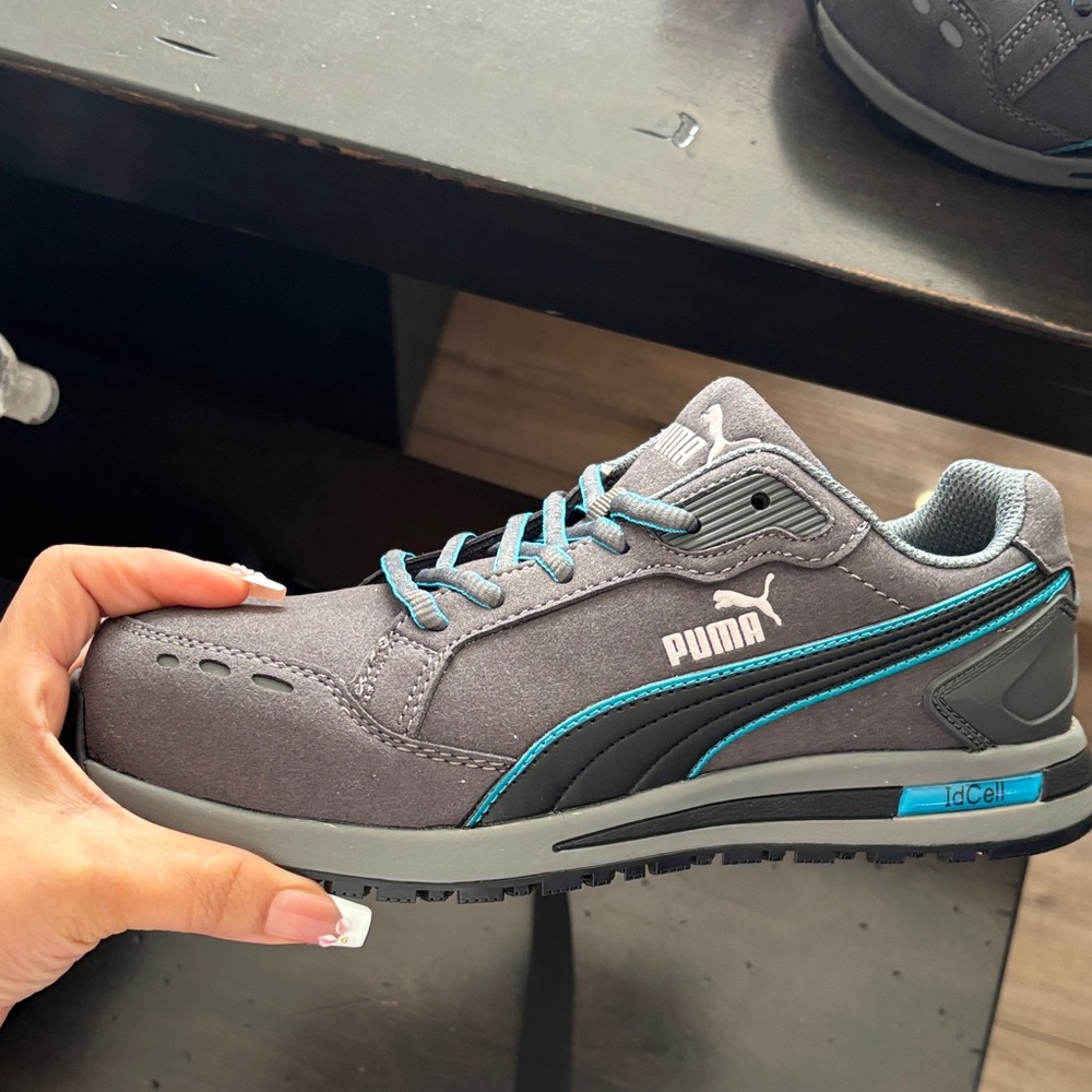 Puma Gray Sneakers with Teal Trim